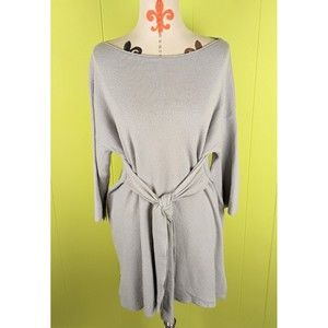 Cobblestone Made in Italy Women's M/L Knit Sweater Tied Waist Drop Shoulder Gray